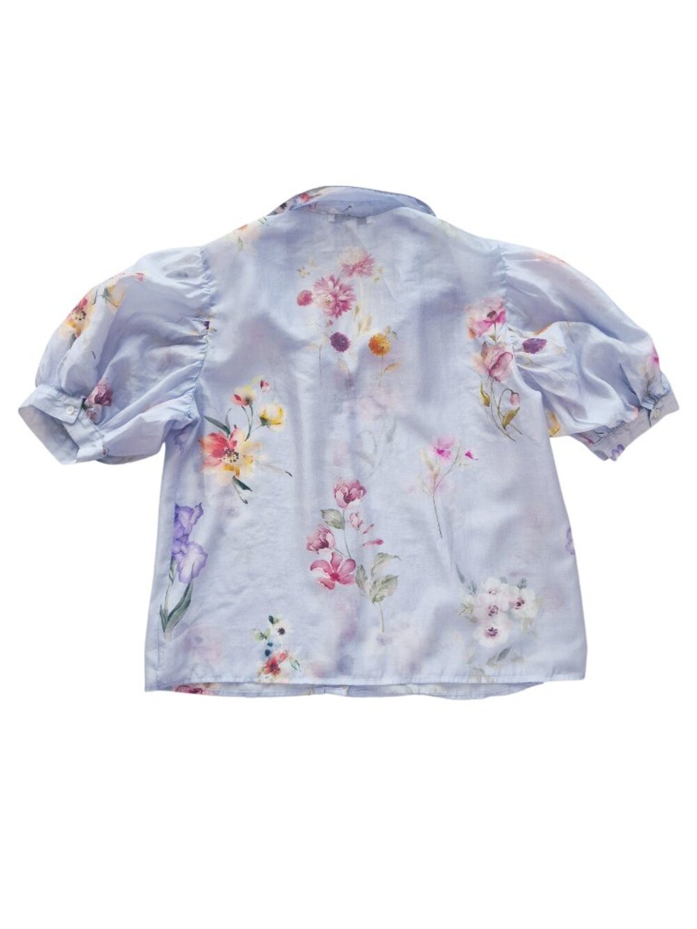 Lucky & Coco Lightweight Puff Sleeve Loose fit Floral Semi Sheer Blouse S - Picture 7 of 15